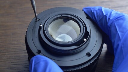 Repairing Camera Lens Disassembling Lens and Mechanical Parts Close-up