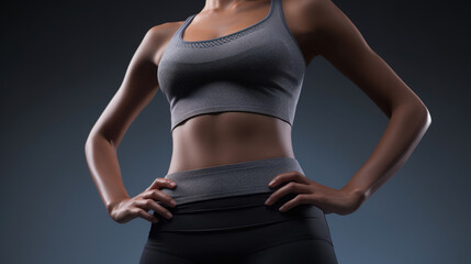 Close-up view of a woman's waist in sports clothing