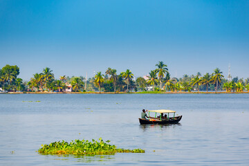 Kerala backwaters, India. Boats on the canals	