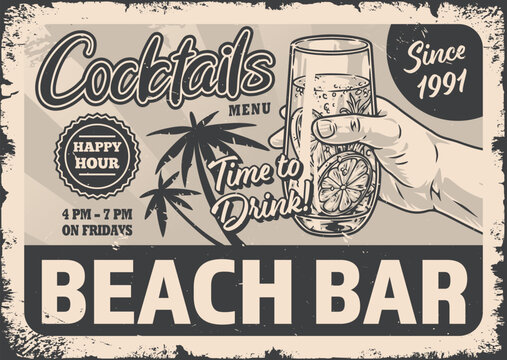 Beach bar monochrome vintage sticker