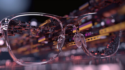 Close-up of a line of code reflecting in their glasses