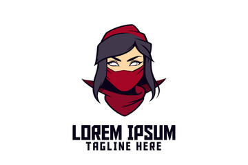 Shadow Warrior Template for a Ninja Girl Mascot Head Logo and Masked Woman Icon Badge Emblem in Sport and Esport