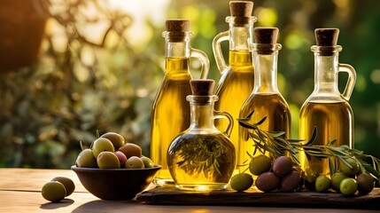 Olives Olive Oil Olive branches marble table   with enough space for copy