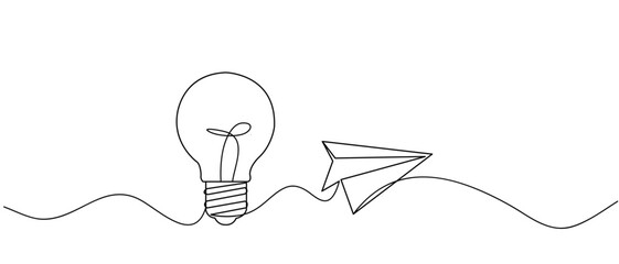 single continous one line art idea light bulb . creative solution team work lamp concept vector eps 10