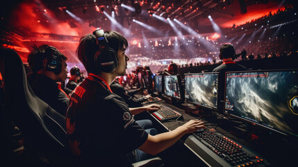 Professional gamers are competing in esports gaming tournaments - obrazy, fototapety, plakaty