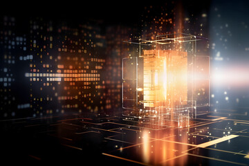 Data storage center. Quantum computing, database, cloud computing concept.