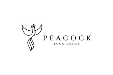 Flying peacock simple line logo design illustration