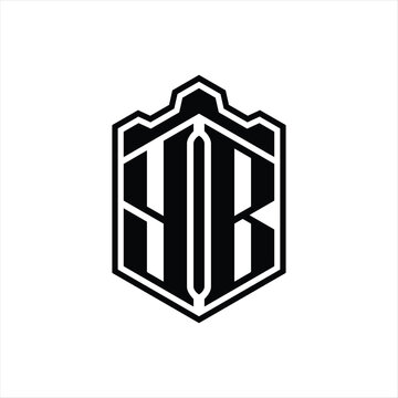recommend clip art: YB Letter Logo monogram hexagon shield shape crown castle with outline style design