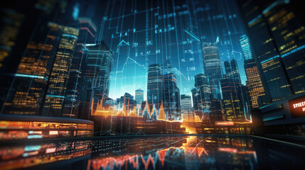 Infographic with graph and chart on abstract 3D background