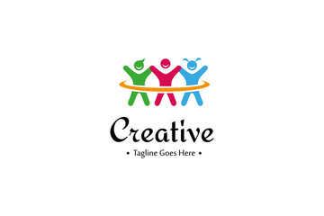 Happy kids play colorful logo design