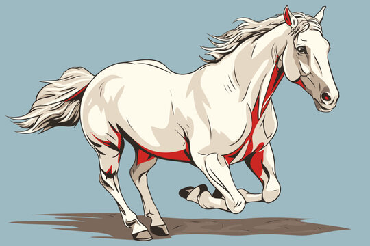 Running white horse portrait. vector