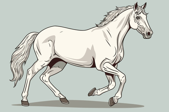 Running white horse portrait. vector