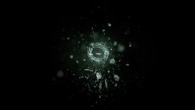 Super Slow Motion Shot of Real Bullet Glass Break Isolated on Black Background at 1000fps.
