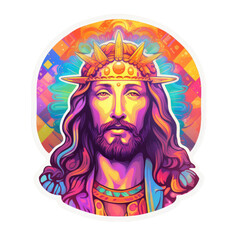 Psychedelic Jesus on transparent backgroung, Trippy God clipart, Religious clipart, transparent sticker.