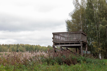 Espoo, Finland, 09.09.2023 - birdwatching tower in Suomenoja