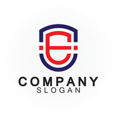 Abstract linear letter initial E shield logo icon design