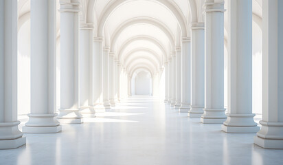 Naklejka premium Architect detail of white columns and cloister. AI generated