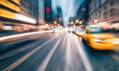 Motion blur city street with taxi