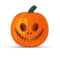 Pumpkin on white background. The Happy Halloween holiday. Orange pumpkin with scary smile. Vector illustration for design, postcards, banner.
