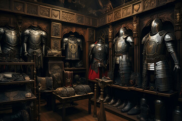 Medieval style Armory room interior - obrazy, fototapety, plakaty