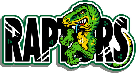 green dinosaur raptors team design for school, college or league sports