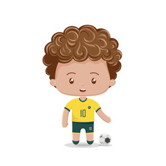A footballer boy cute character with a uniform team and a ball