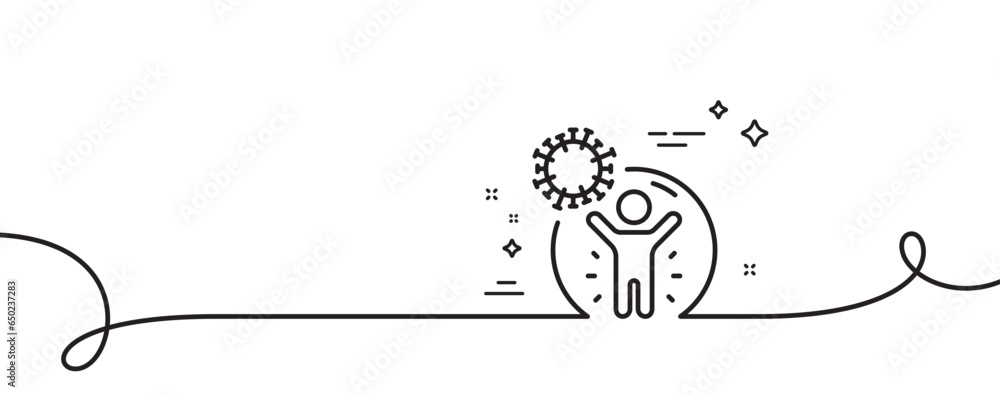Poster coronavirus protection line icon. continuous one line with curl. people isolation sign. prevention r