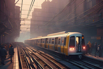 The scenery of the crowded subway commute. Generative AI