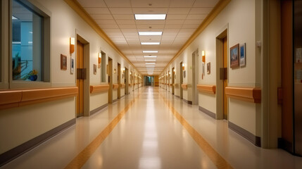 An empty modern hospital corridor