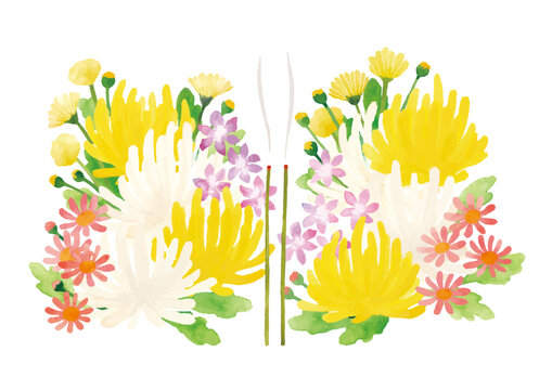 仏花とお線香のイラスト