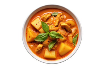 Chicken Massaman Curry for Thai food isolated on transparent background. Generative Ai 