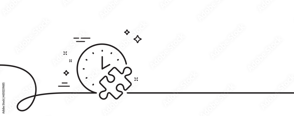 Poster puzzle time line icon. continuous one line with curl. jigsaw piece with clock sign. business challen