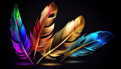 feathers on a black background. Generative in ai