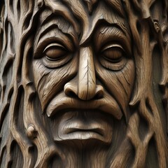 A forest glen where trees appear to have faces carved into their bark, each with a unique expression1