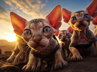 A group of Sphynx cats