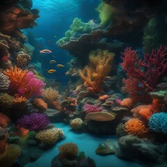 A lush underwater garden filled with vibrant, bioluminescent coral and exotic sea creatures4