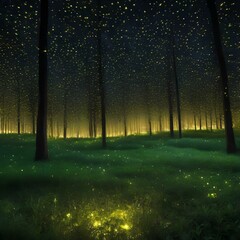 A field of bioluminescent fireflies that create intricate patterns of light in the night sky2