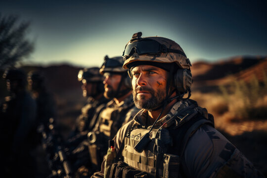 Soldiers standing in row during roll call or receiving combat mission
