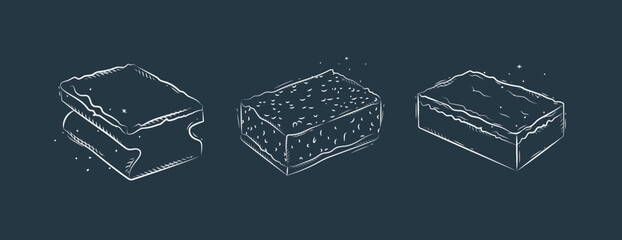 Kitchen washcloth drawing in graphic style on blue background