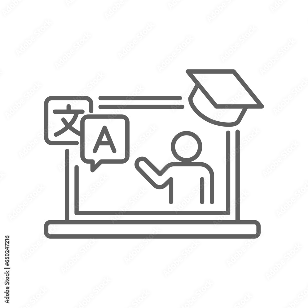 Aufkleber online language tutoring outline icon. virtual learning foreign languages lessons. distance web lear