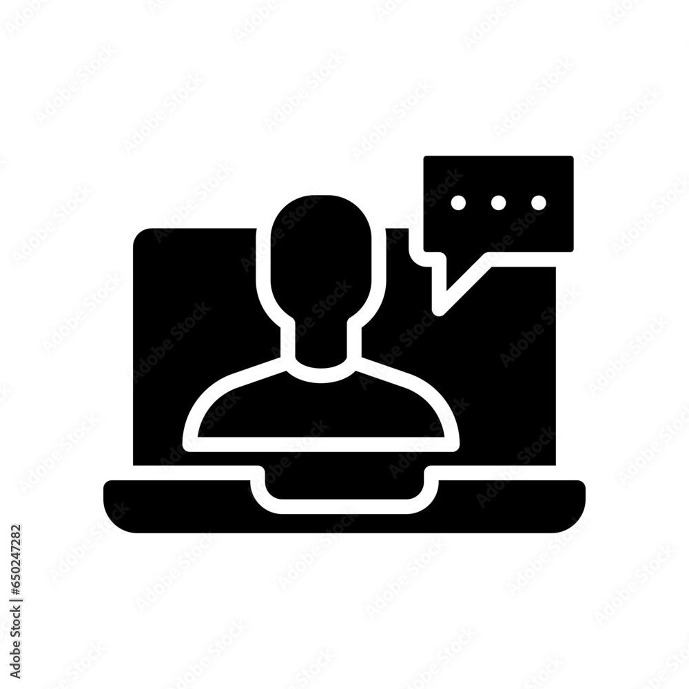 Aufkleber webinar online class glyph icon. monitor screen, user chat discussion for consulting virtual classro