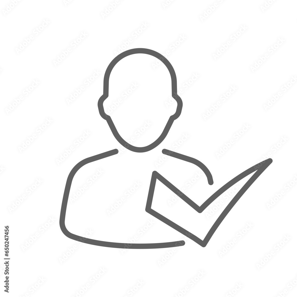 Poster checking attendance line icon. valid checkmark verification person accepted man, account verified us