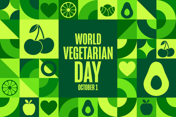 World Vegetarian Day. October 1. Holiday concept. Template for background, banner, card, poster with text inscription. Vector EPS10 illustration.