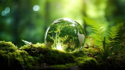 crystal globe on moss in a forest - environment