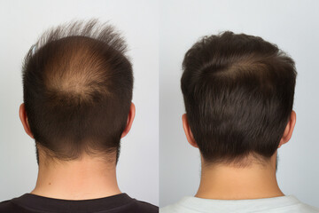 Generative AI collage two photos comparison before after anti hair loss procedure hair treatment © deagreez