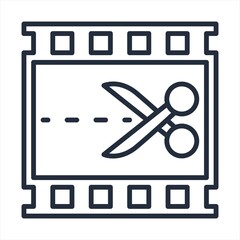 Video edit icon on white isolated background. Scissors and film icon.