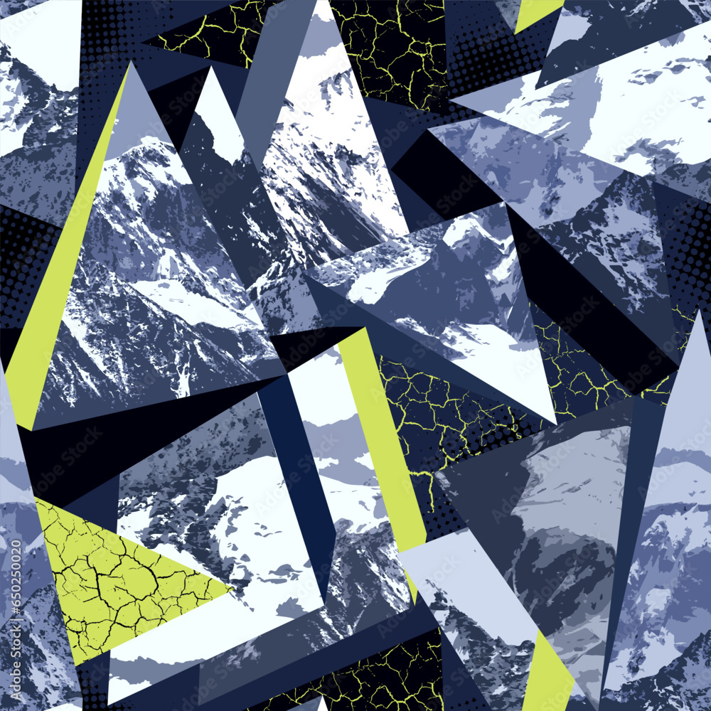 Poster urban mountains camouflage vector seamless pattern. sport modern creative wallpaper for guys.