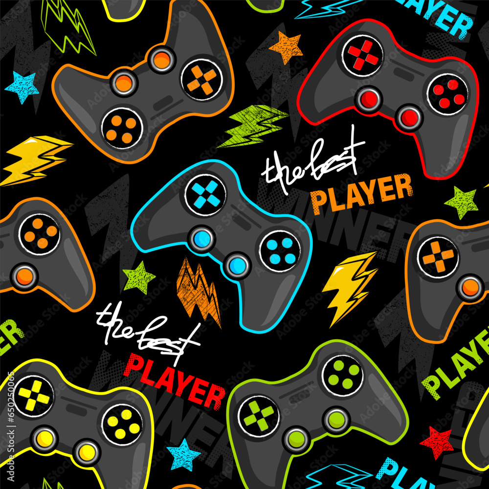 Poster seamless abstract pattern with joystick game. print for boys.