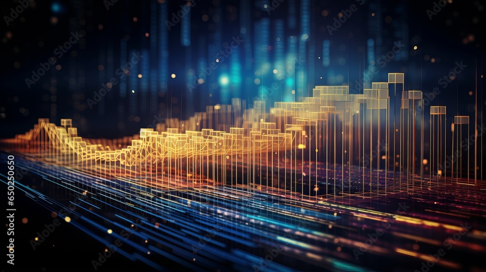 Poster high-speed data flow illustration: quantum computing, data streams, and digital telecommunication co
