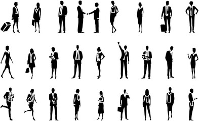 set of silhouettes business man people